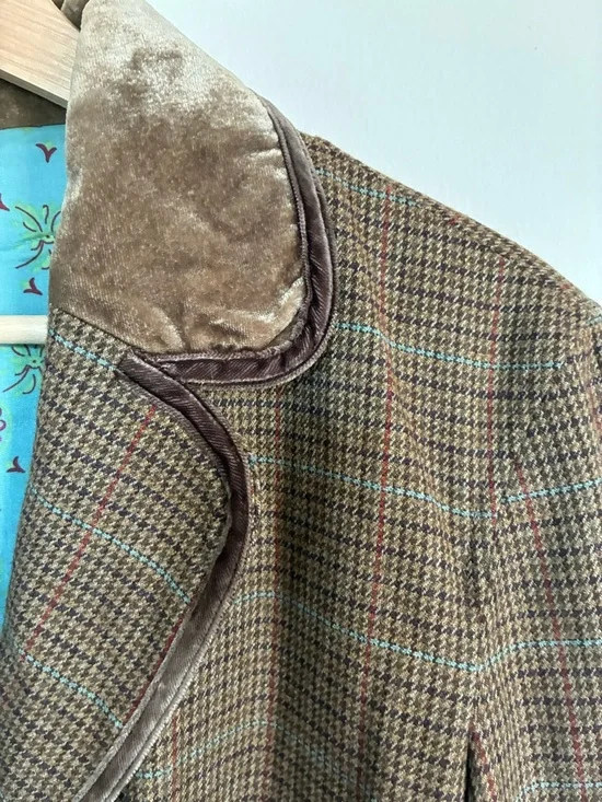 J Jill Blazer Jacket 12 Houndstooth Wool Blend Velvet Trim Boho Flower Child Y2K - Picture 15 of 15